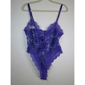 VTG 90's Victoria's Secret Gold Label Bodysuit Medium Royal Blue Teddy Lingerie